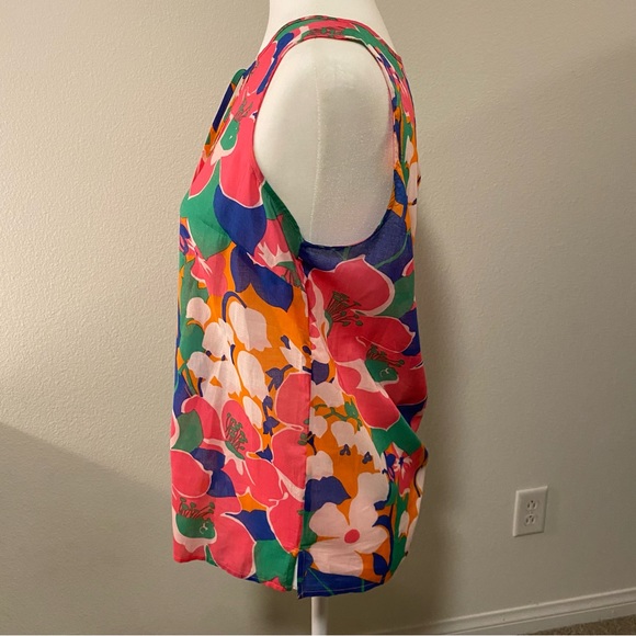 Talbots Floral Sleeveless Split Neck Cotton Blouse - Picture 2 of 9